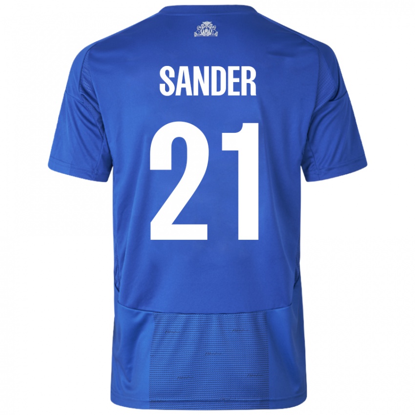 Mann Theo Sander #21 Hvit Blå Bortetrøye Drakt Trøye 2024/25 Skjorter T-Skjorte