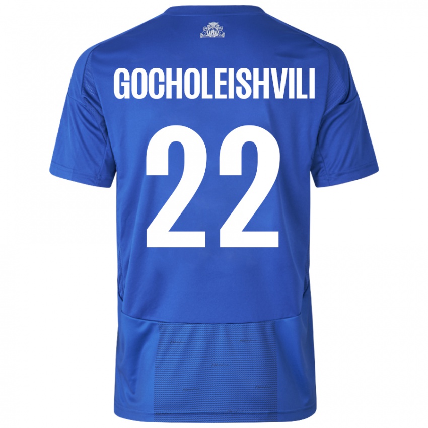 Mann Giorgi Gocholeishvili #22 Hvit Blå Bortetrøye Drakt Trøye 2024/25 Skjorter T-Skjorte