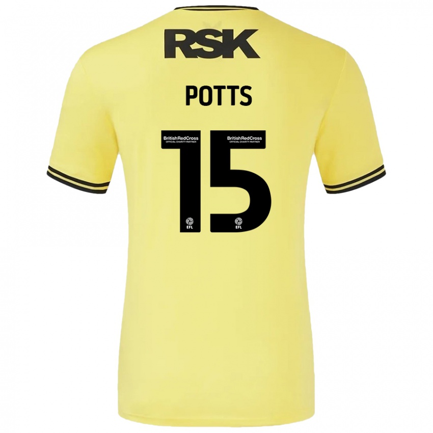 Mann Dan Potts #15 Gul Svart Bortetrøye Drakt Trøye 2024/25 Skjorter T-Skjorte